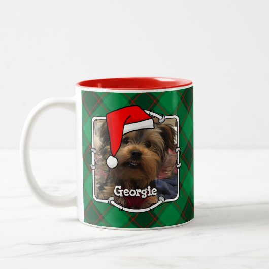 Custom Christmas 2 Foto Frame Rot & Grün Kariert Zweifarbige Tasse (Links)
