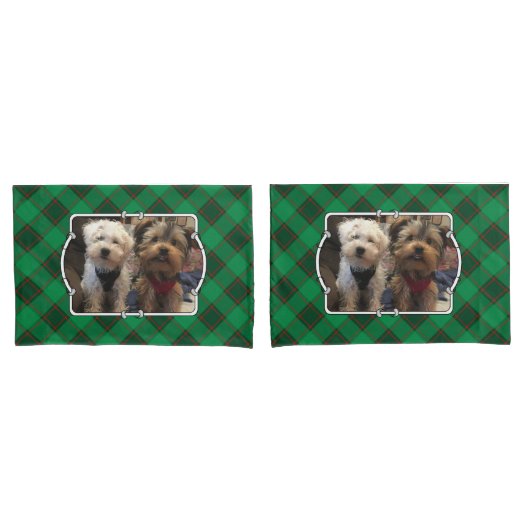 Custom Christmas 2 Foto Frame Rot und Grün Kariert Kissenbezug (Vorderseite-Set)