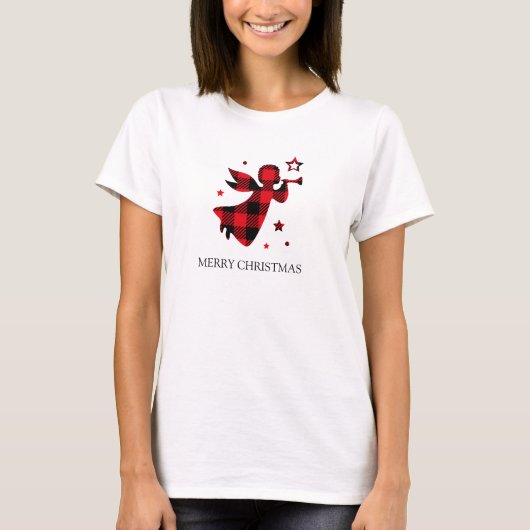 Custom Christmas Angel Buffalo Kariert Holiday T-Shirt (Vorderseite)
