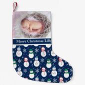 Custom Christmas Baby Foto, Name Snowman Face Kleiner Weihnachtsstrumpf (Vorderseite)