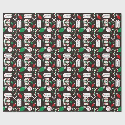Custom Christmas Baseball Wrapping Paper Geschenkpapier (Flach)