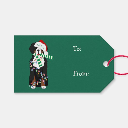 Custom Christmas Bernese Mountain Holiday Dog Geschenkanhänger (Vorderseite (Horizontal))