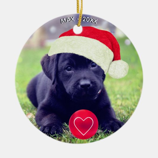 Custom Christmas Black Dog Foto Keramik Ornament (Vorne)