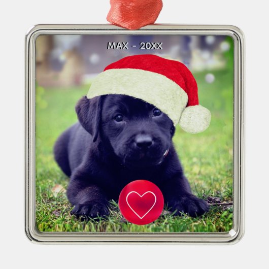 Custom Christmas Black Dog Foto Ornament Aus Metall (Vorne)