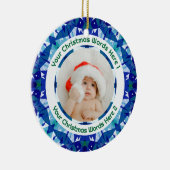 Custom Christmas Blue Green Family Photo Gift Keramik Ornament (Rechts)