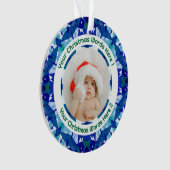Custom Christmas Blue Green Family Photo Gift Ornament (Vorderseite)