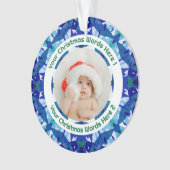 Custom Christmas Blue Green Family Photo Gift Ornament (Vorderseite)