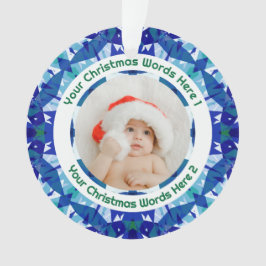 Custom Christmas Blue Green Family Photo Gift Ornament