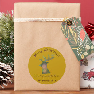 Custom Christmas Bokeh Rentier Head Bronze Gold Runder Aufkleber