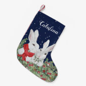 Custom Christmas Bunny Rabbit Greenery Snow Einzig Kleiner Weihnachtsstrumpf (Vorderansicht (hängend))