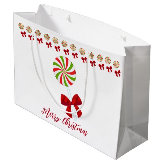 Custom Christmas Candy Cane Große Geschenktüte (Rückseite Schrägansicht)