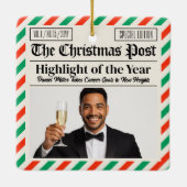 Custom Christmas Celebrate Achievement Newspaper  Keramikornament (Rückseite)