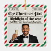 Custom Christmas Celebrate Achievement Newspaper  Keramikornament (Rückseite)