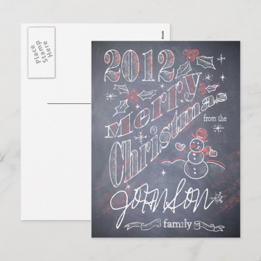 Custom Christmas Chalkboard Postkarte (Vorne/Hinten)