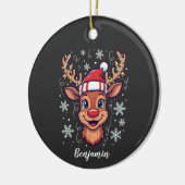 Custom Christmas Cheer Cute Reindeer in Hat Keramik Ornament (Links)