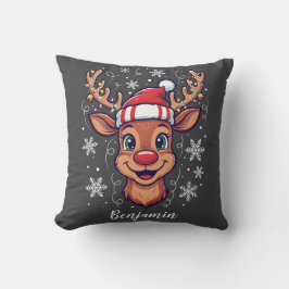 Custom Christmas Cheer Cute Reindeer in Hat Kissen