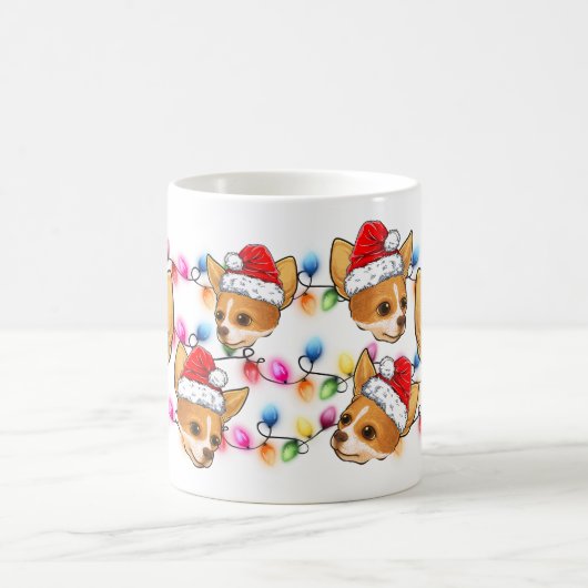 Custom Christmas Chihuahua Head Weihnachtsmannmütz Kaffeetasse (Mittel)