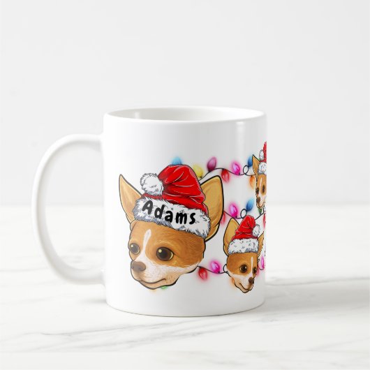 Custom Christmas Chihuahua Head Weihnachtsmannmütz Kaffeetasse (Links)