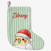 Custom Christmas Cockatiel Wearing Santa Hat Kleiner Weihnachtsstrumpf (Vorderseite)
