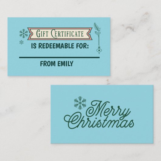 Custom Christmas Coupon Card Redeemable Gift Begleitkarte (Vorne/Hinten)