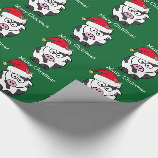 Custom Christmas Cow Green Geschenkpapier (Ecke)