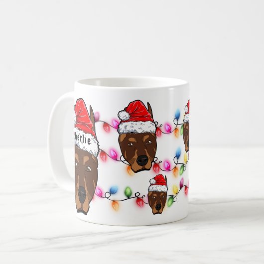 Custom Christmas Doberman Head Weihnachtsmannmütze Kaffeetasse (Vorderseite Links)