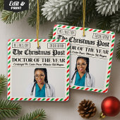 Custom Christmas Doctor Gift, Fun Newspaper Doctor Keramikornament