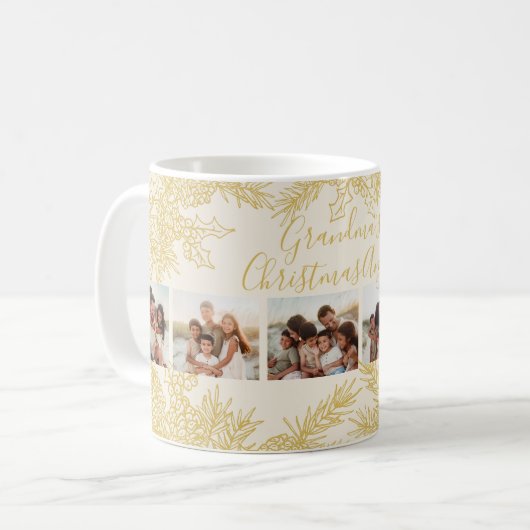 Custom Christmas Elegant Grandma's Photo Collage Kaffeetasse (Vorderseite Links)