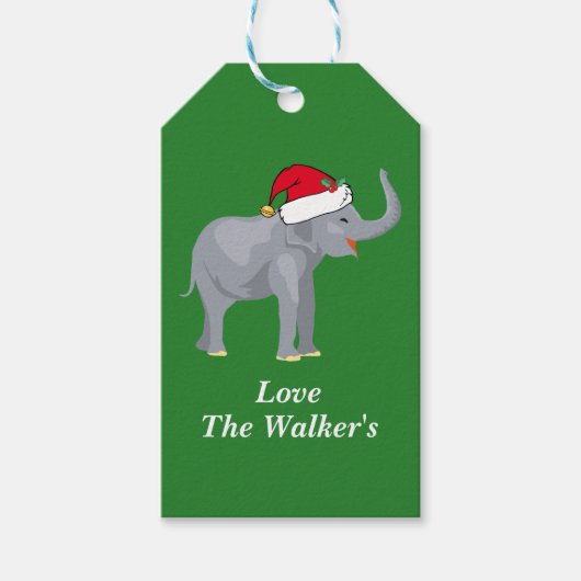 Custom Christmas Elephant Green Geschenkanhänger (Vorderseite)