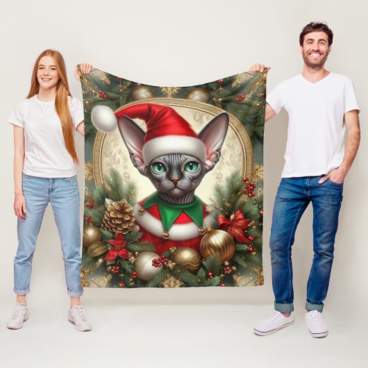 Custom Christmas Elf Sphynx Cat Geschenk Xmas Fleecedecke (Beispiel)