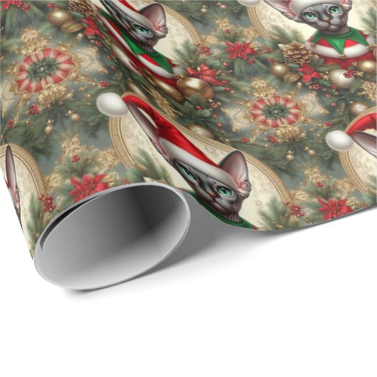 Custom Christmas Elf Sphynx Cat Geschenk Xmas Geschenkpapier (Rolleneckpunkt)