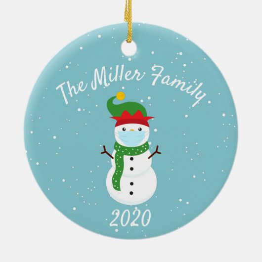 Custom Christmas Face Mask Snowman 2020 Keramik Ornament (Hinten)