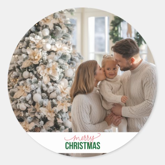 Custom Christmas Family Foto Runder Aufkleber (Vorderseite)