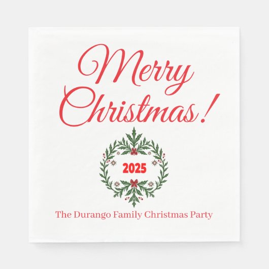 Custom Christmas Festive Floral Wreath Luncheon Serviette (Vorderseite)