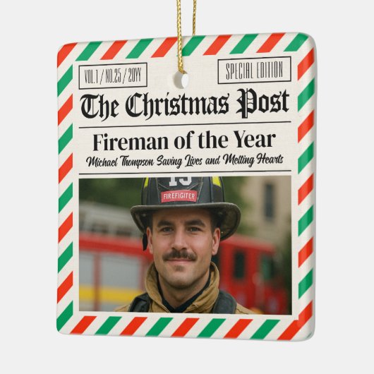 Custom Christmas Firefighter Gift, Fun Newspaper Keramikornament (Links)