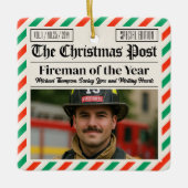 Custom Christmas Firefighter Gift, Fun Newspaper Keramikornament (Vorderseite)