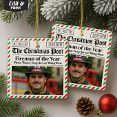 Custom Christmas Firefighter Gift, Fun Newspaper Keramikornament