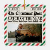 Custom Christmas Fishing Gift, Newspaper Fisherman Keramikornament (Rückseite)