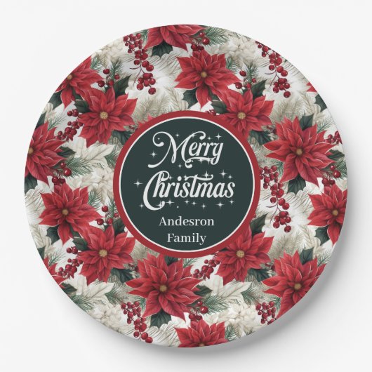Custom Christmas Flowers Red Green Paper Plates Pappteller (Vorderseite)