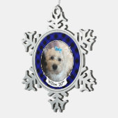 Custom Christmas Foto Blue & Black Kariert Pet Schneeflocken Zinn-Ornament (Rechts)