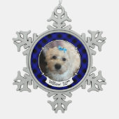 Custom Christmas Foto Blue & Black Kariert Pet Schneeflocken Zinn-Ornament (Vorderseite)