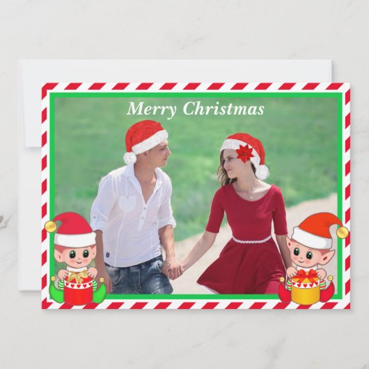 Custom Christmas Foto & Niedlich Elf auf Rot und W (Vorderseite)