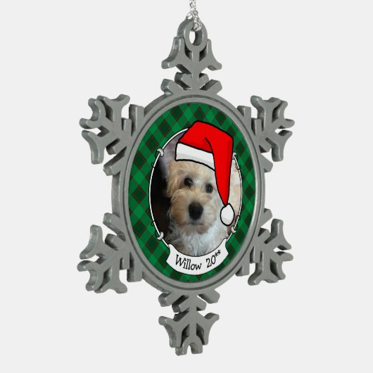 Custom Christmas Foto Rahmen rot & grün Karierte H Schneeflocken Zinn-Ornament (Links)