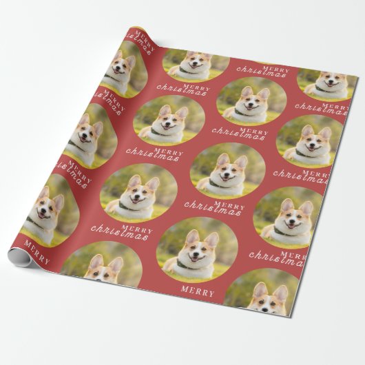 Custom Christmas Foto Red Wrapping Paper Geschenkpapier (Ungerollt)
