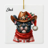 Custom Christmas French Bulldog mit Cowboy Hat Keramikornament (Rückseite)