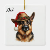 Custom Christmas German Shepherd Dog Cowboy Hat Keramikornament (Rückseite)