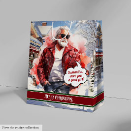 Custom Christmas Gift Bags Handsome Santa Accent Mittlere Geschenktüte
