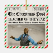 Custom Christmas Gift for Teacher Newspaper Keramikornament (Rückseite)