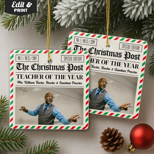 Custom Christmas Gift for Teacher Newspaper Keramikornament