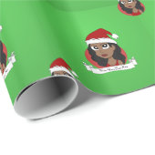 Custom Christmas Girl Cartoon Geschenkpapier (Rolleneckpunkt)